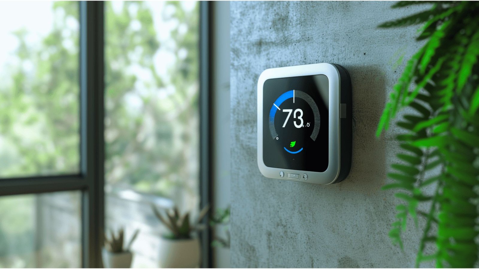 Smart Nest thermostat displayed, featuring a sleek design and mobile app control for convenient temperature management.