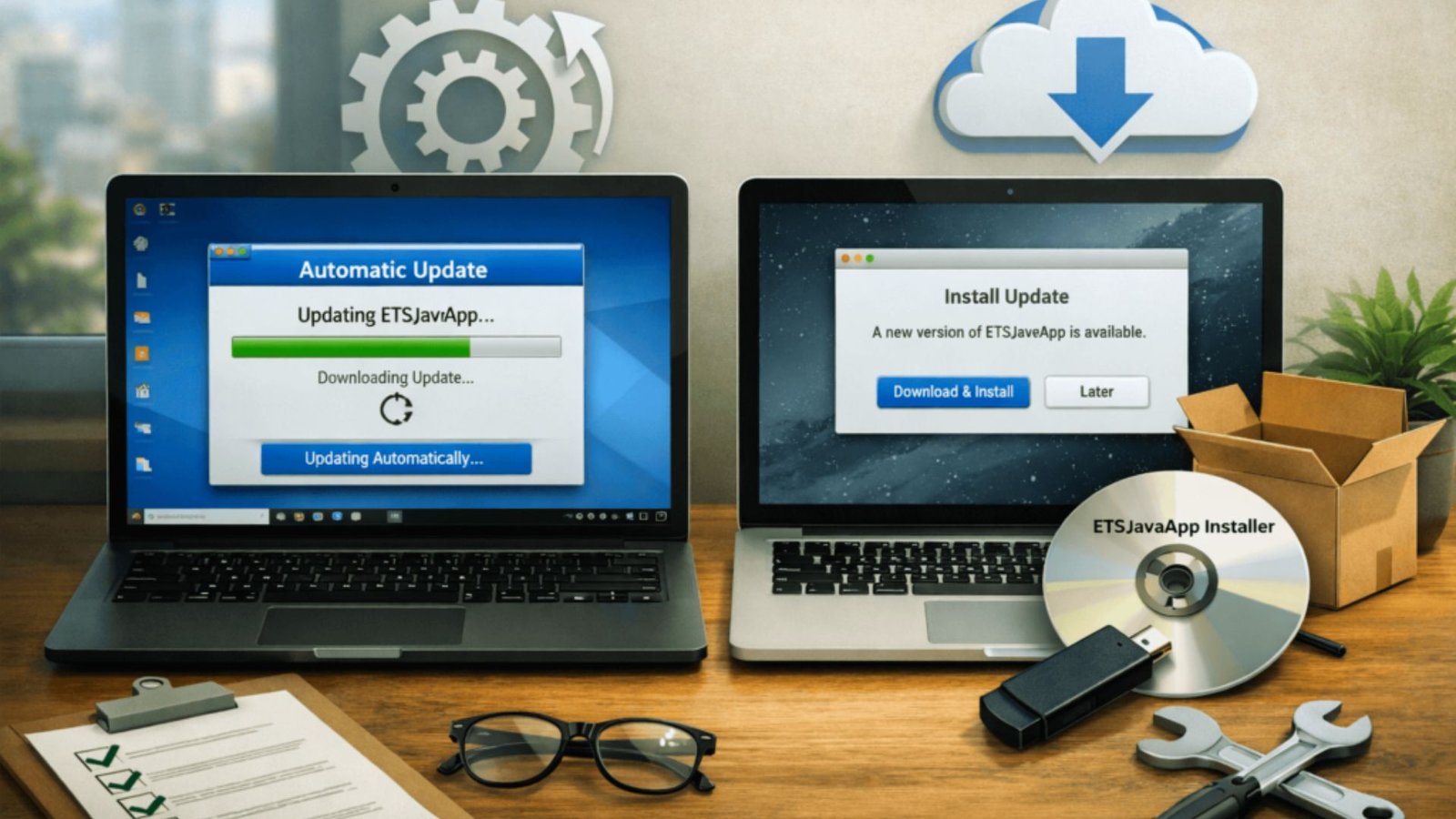  Diagram depicting the process of backing up a computer, featuring external hard drives and cloud services.
