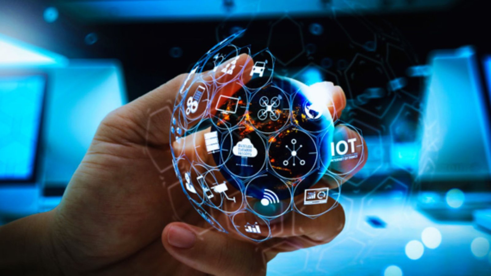 A futuristic concept image illustrating interconnected devices representing the future of the Internet of Things.