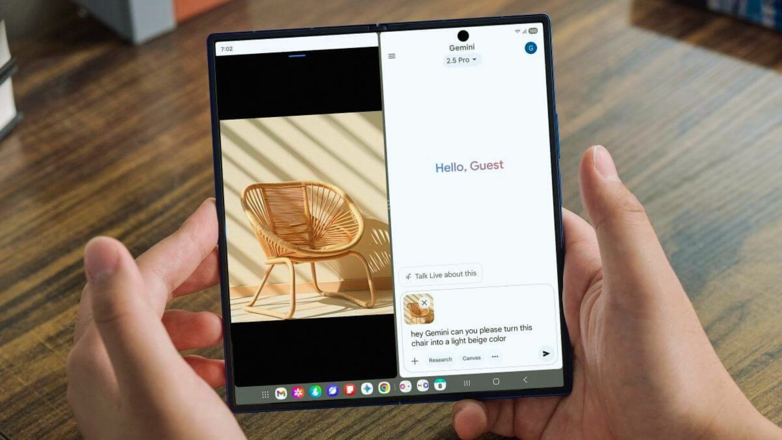 Samsung foldable phone shown in a half-folded position, showcasing its innovative design and compact form factor.