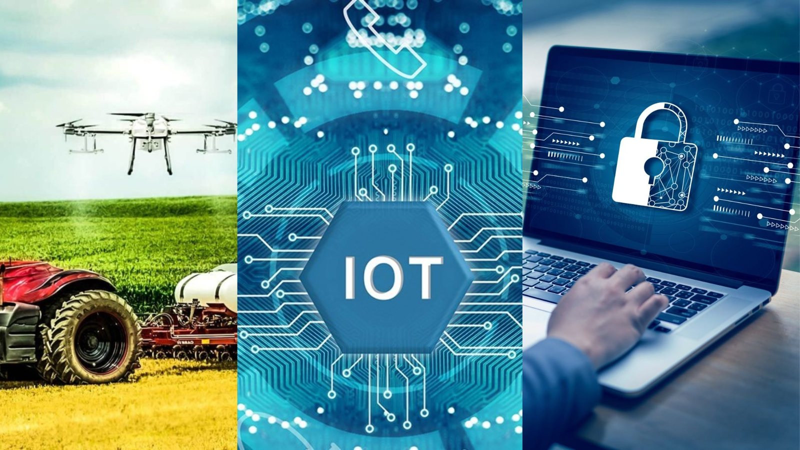  A futuristic farm scene showcasing IoT technology integrated into agriculture for enhanced productivity and sustainability.