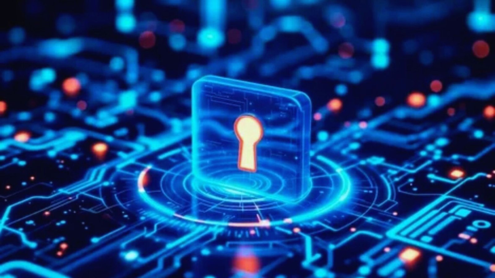  A digital illustration representing cyber security concepts and the future of the internet with interconnected networks and locks.