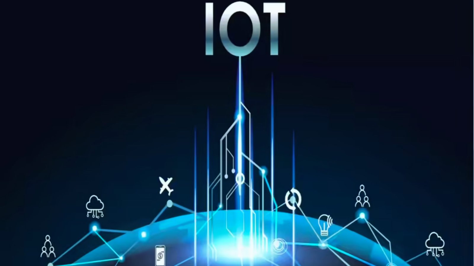 A futuristic concept image illustrating interconnected smart devices representing the future of the Internet of Things.