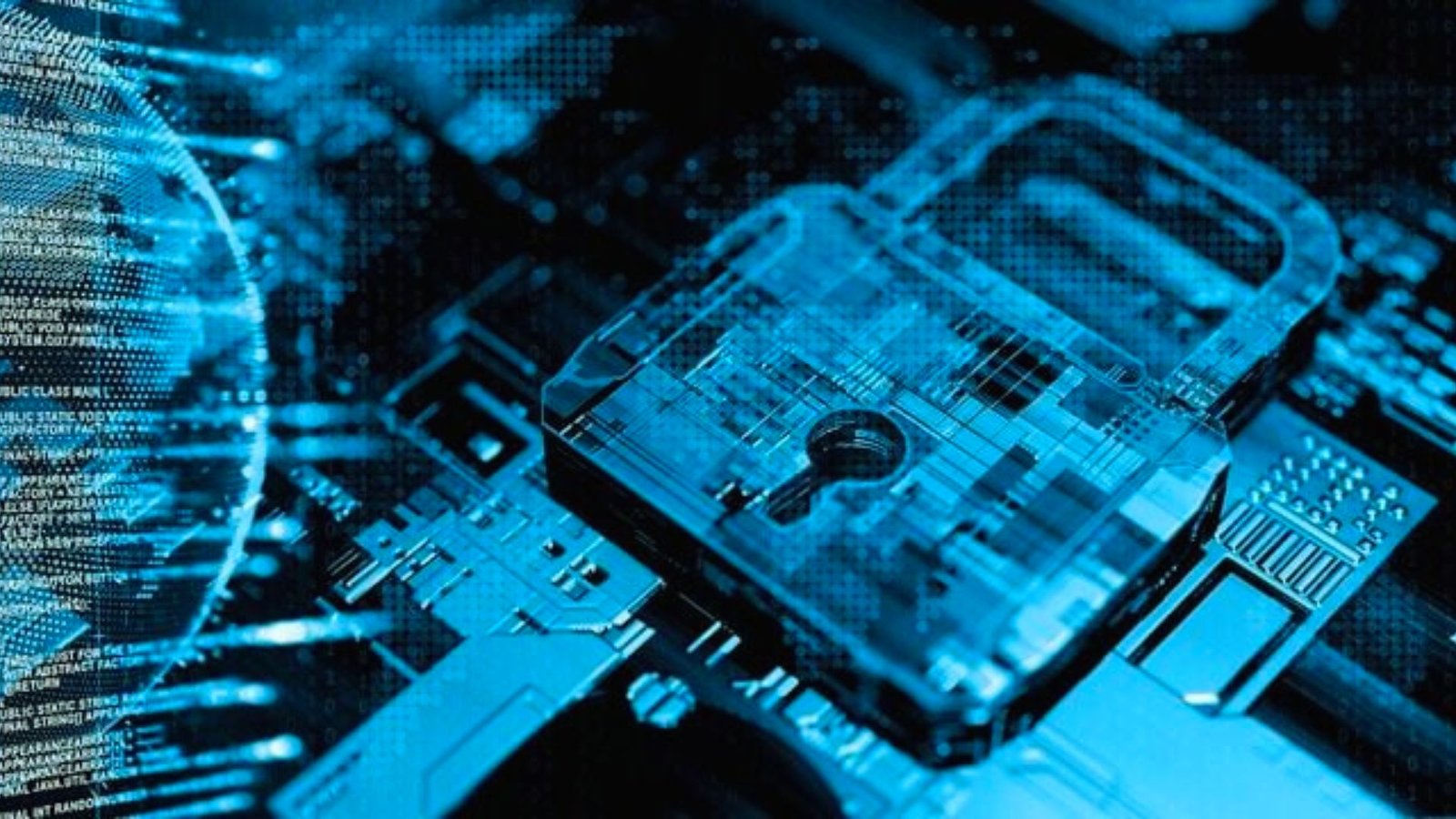 A computer with a padlock symbolizing security and protection of digital information.