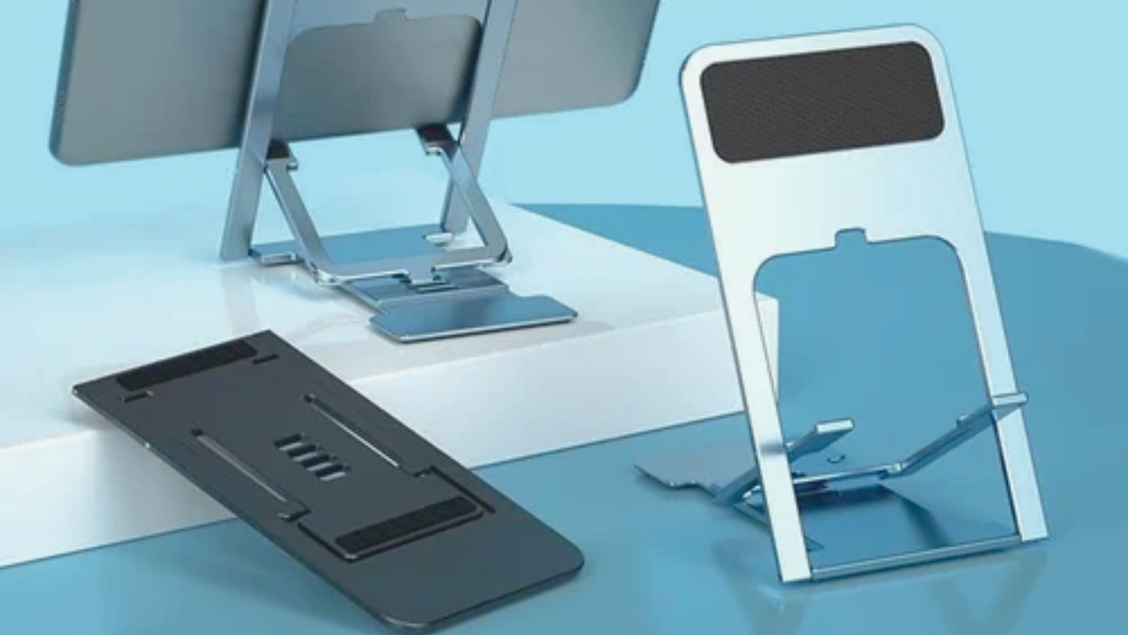 A tablet stand holding a tablet and a smartphone, showcasing a practical setup for multitasking and device accessibility.