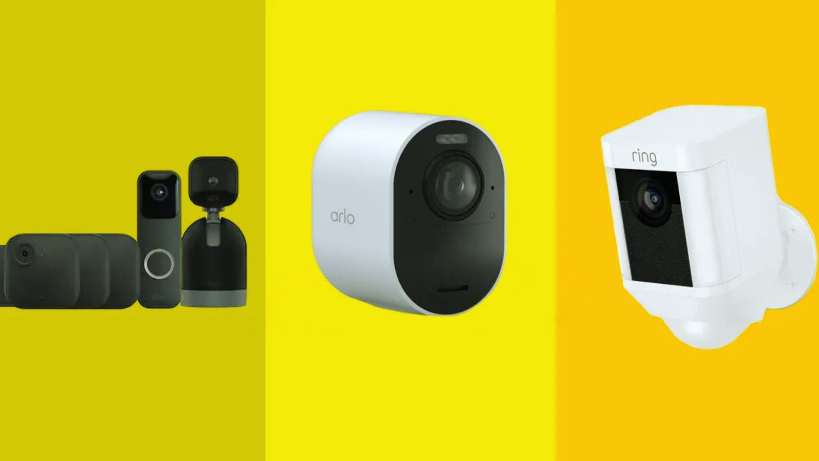 A selection of top home security cameras for 2020 displayed on a table, showcasing various models and features.