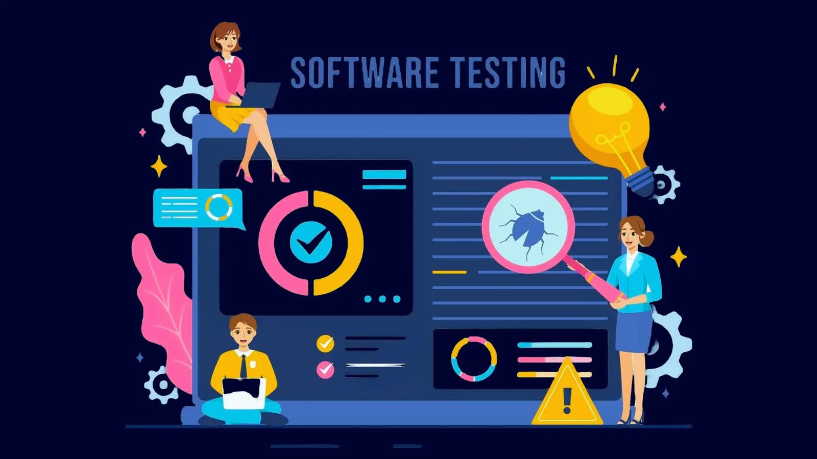  Image illustrating software testing as a process to ensure software functionality and reliability.