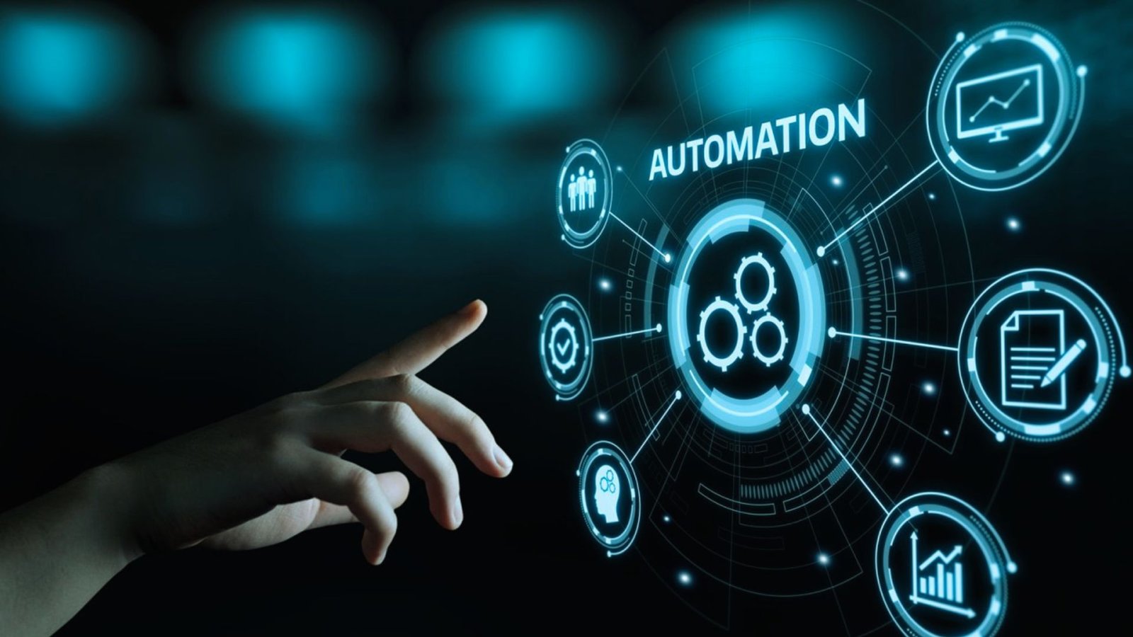  A futuristic graphic illustrating automation as the key to advancing business efficiency and innovation.