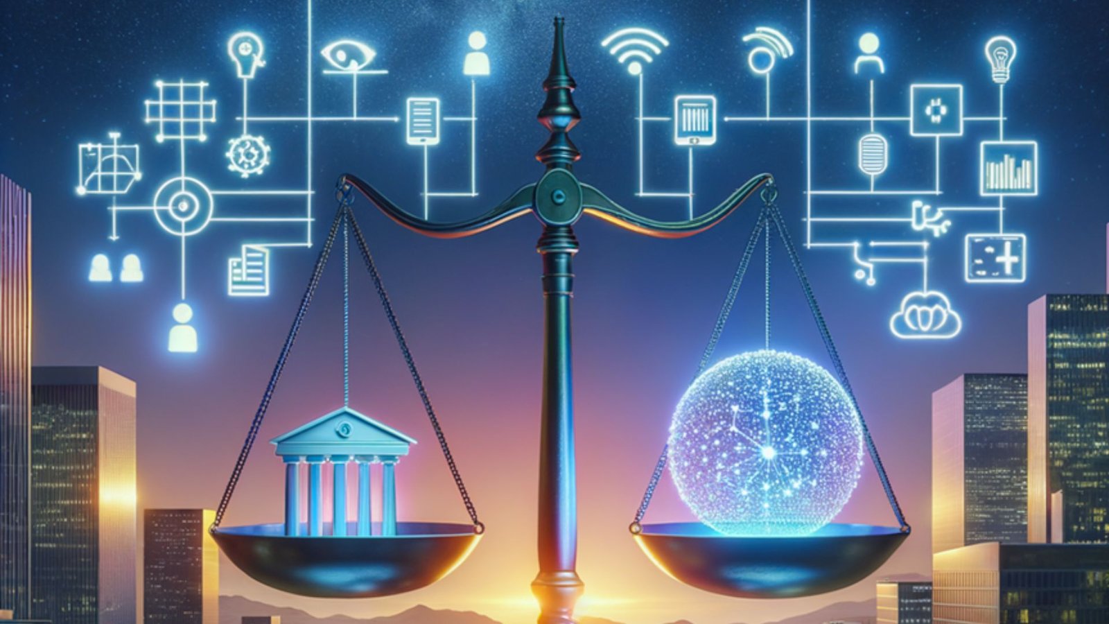 A visual representation of the balance between artificial intelligence and human intelligence, symbolizing collaboration and synergy.