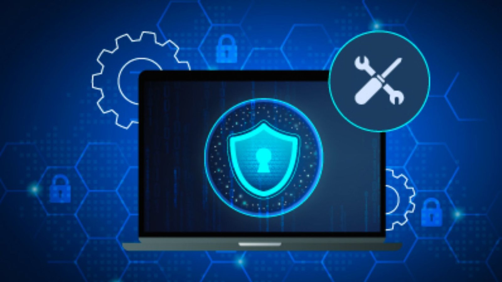  Image illustrating tips for safeguarding laptops against cyber attacks, featuring security software and safe browsing practices.
