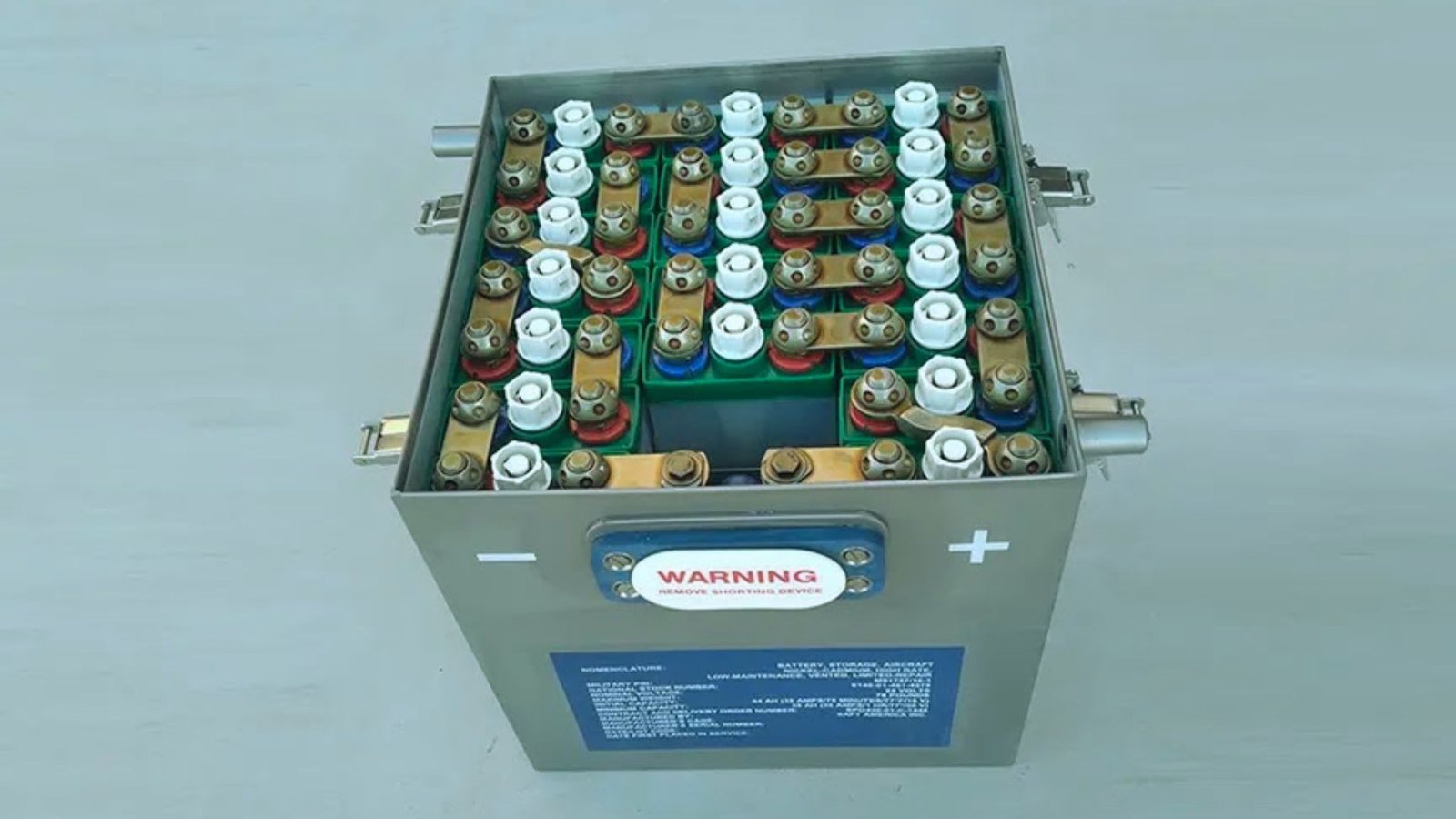 A battery box containing various types of batteries, including AA, AAA, and 9V, organized for easy access.
