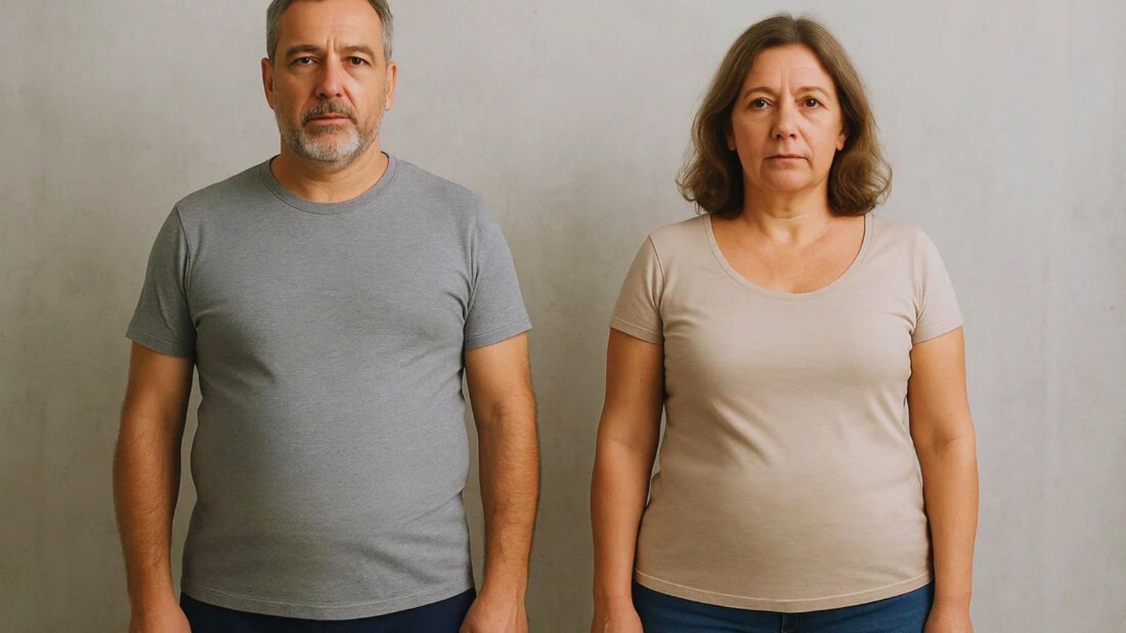 An older couple standing closely together, smiling, with a warm and affectionate expression on their faces.
