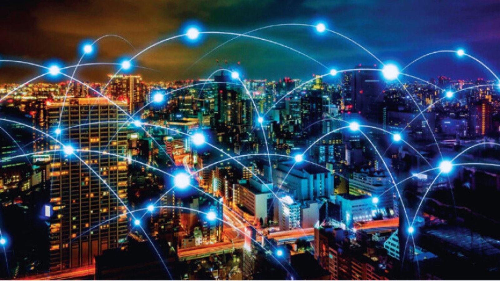 A futuristic concept image depicting interconnected devices symbolizing the Internet of Things.