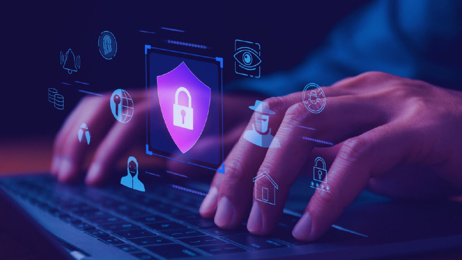  Image illustrating strategies to safeguard businesses against cyber attacks with security icons and protective measures.
