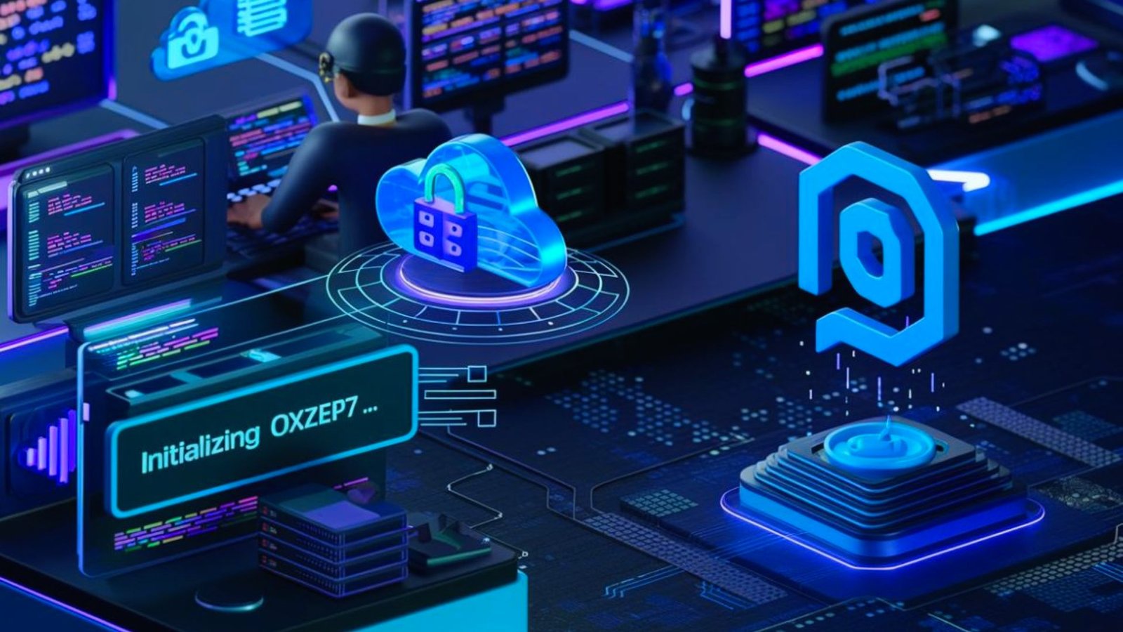 A digital representation of cloud security, showcasing advanced technology and protective measures for data safety.