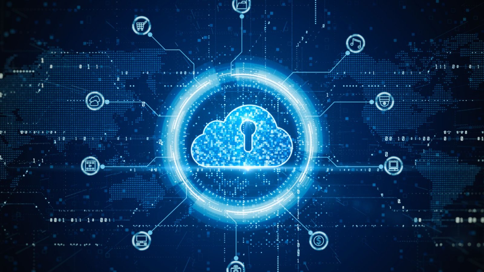 Cloud computing concept featuring a keyhole symbolizing access to digital resources in a cloud environment.