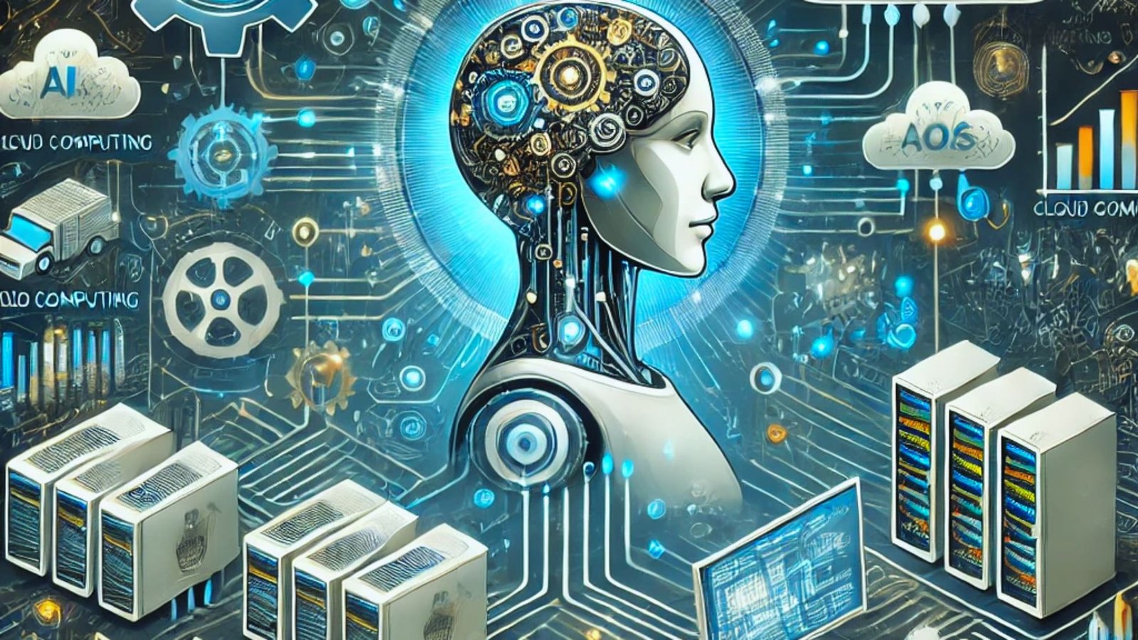 A futuristic representation of artificial intelligence, showcasing advanced technology and digital interfaces.