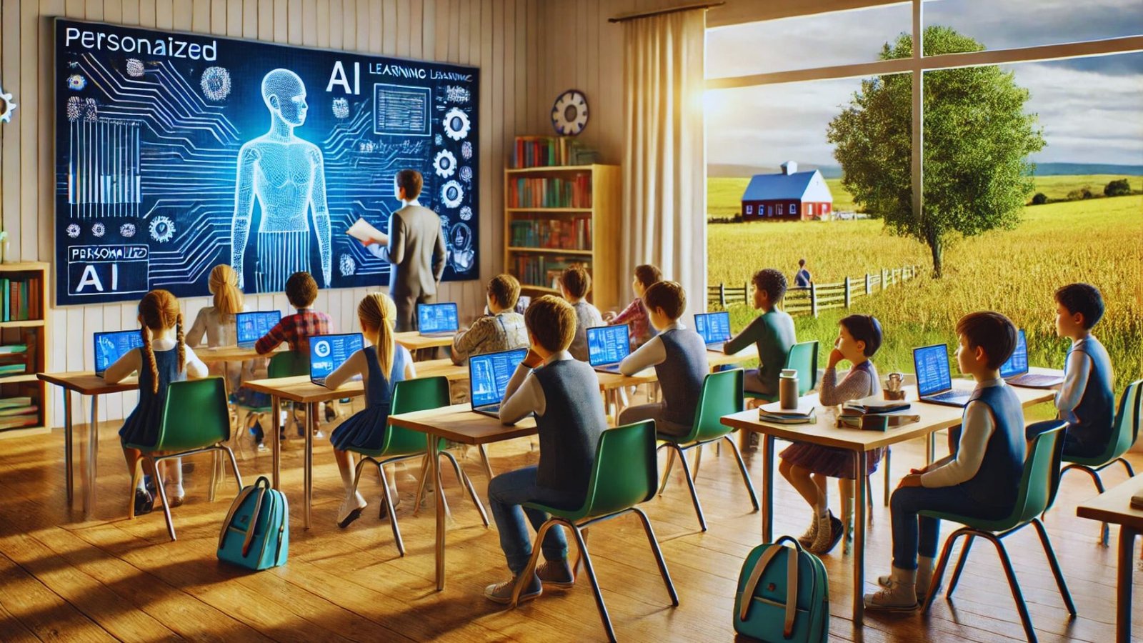  A classroom filled with children at desks, each using laptops for learning activities.