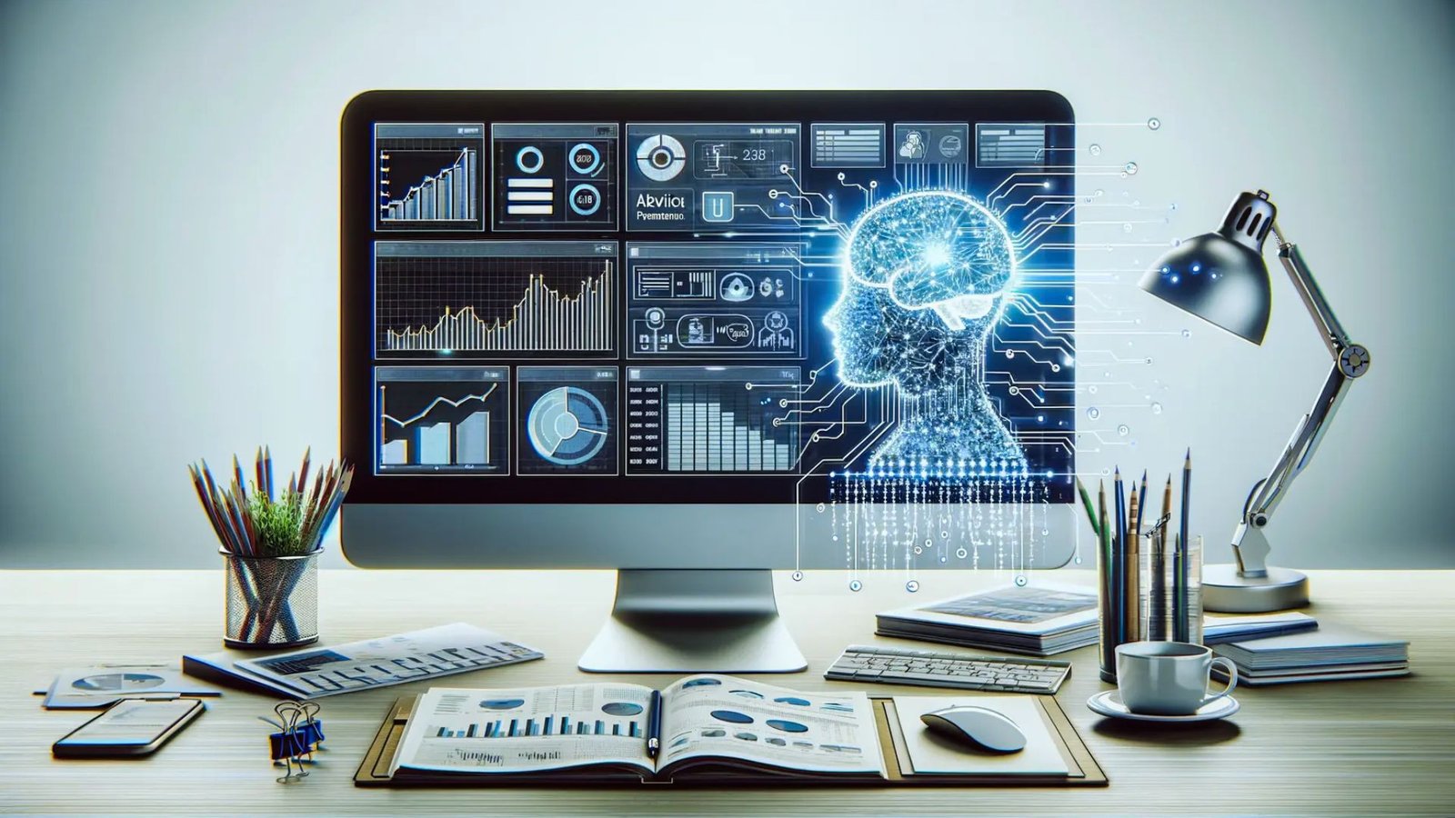 A computer monitor displays a brain, symbolizing the intersection of technology and cognitive science.
